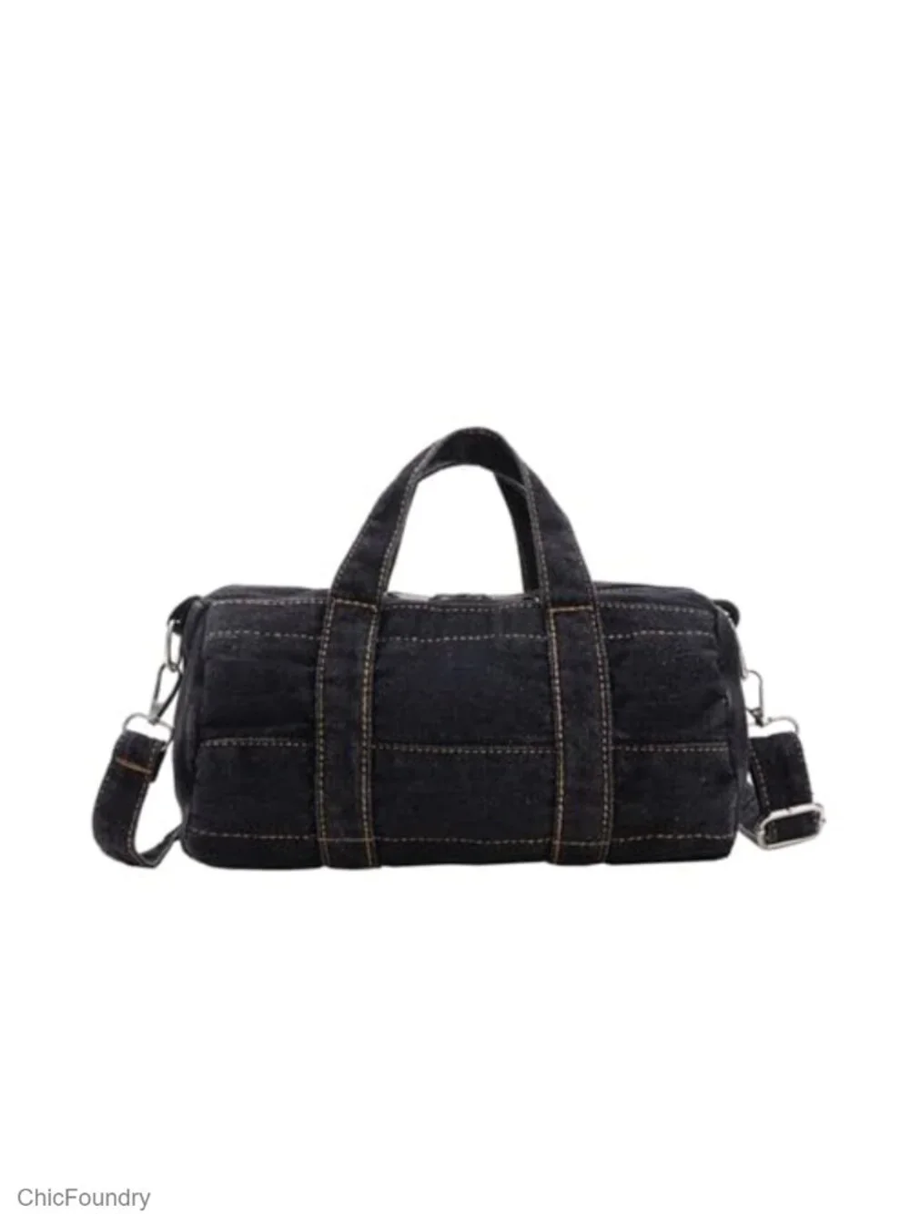 Denim Barrel Crossbody Bag with Zipper Minimalist Satchel Shoulder Handbag